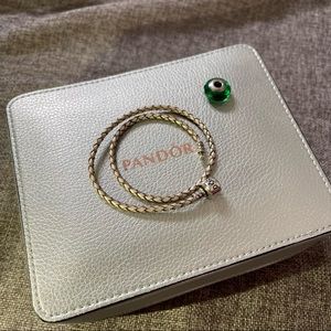 Pandora leather bracelet with a charm